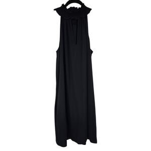 Amanda Uprichard Black Keyhole V-Neck Smocked Ruffle Halter Midi Dress Size M